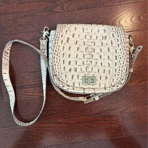 Brahmin Cream Crocodile-Embossed Crossbody Bag